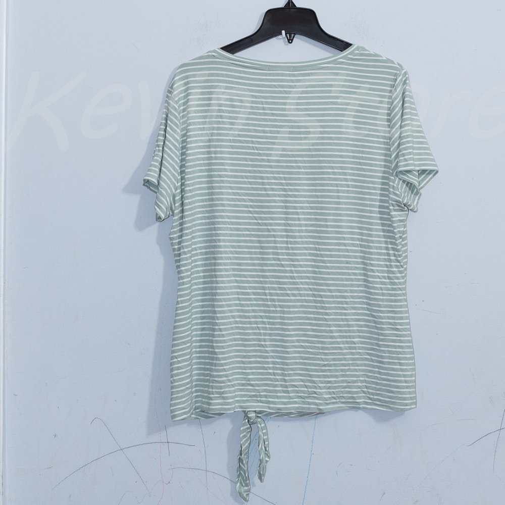 Green Nwt Women's Stretch Knit Short Sleeve V-Neck Side Tie Tee Shirts- - Picture 4 of 5